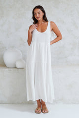 Verona Midi Dress - Tie at Shoulder Straps Sun Dress in White