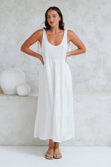 Verona Midi Dress - Tie at Shoulder Straps Sun Dress in White