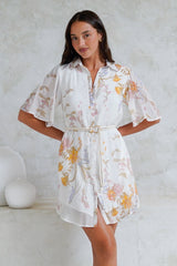 Catalina Mini Dress - Shirt Dress with Bell Sleeves and Rope Belt in Sheree Print