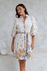 Francine Mini Dress - Collared Shirt Dress with Matching Belt in Huxton Print Blue
