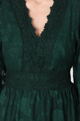 Rouge Maxi Dress - Lace Overlay Tiered Dress in Emerald