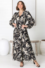 Rossa Maxi Dress: Button Down A Line Dress with Belt in Rejina Print