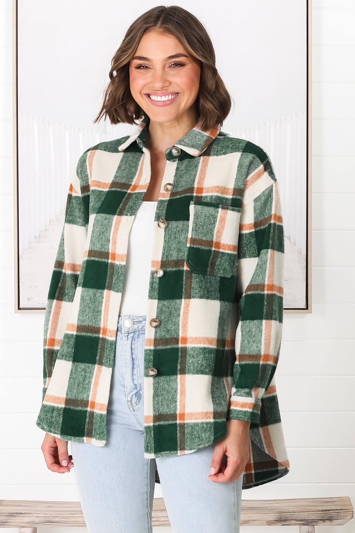 Eaton Shacket - Button Up Plaid Shacket in Green