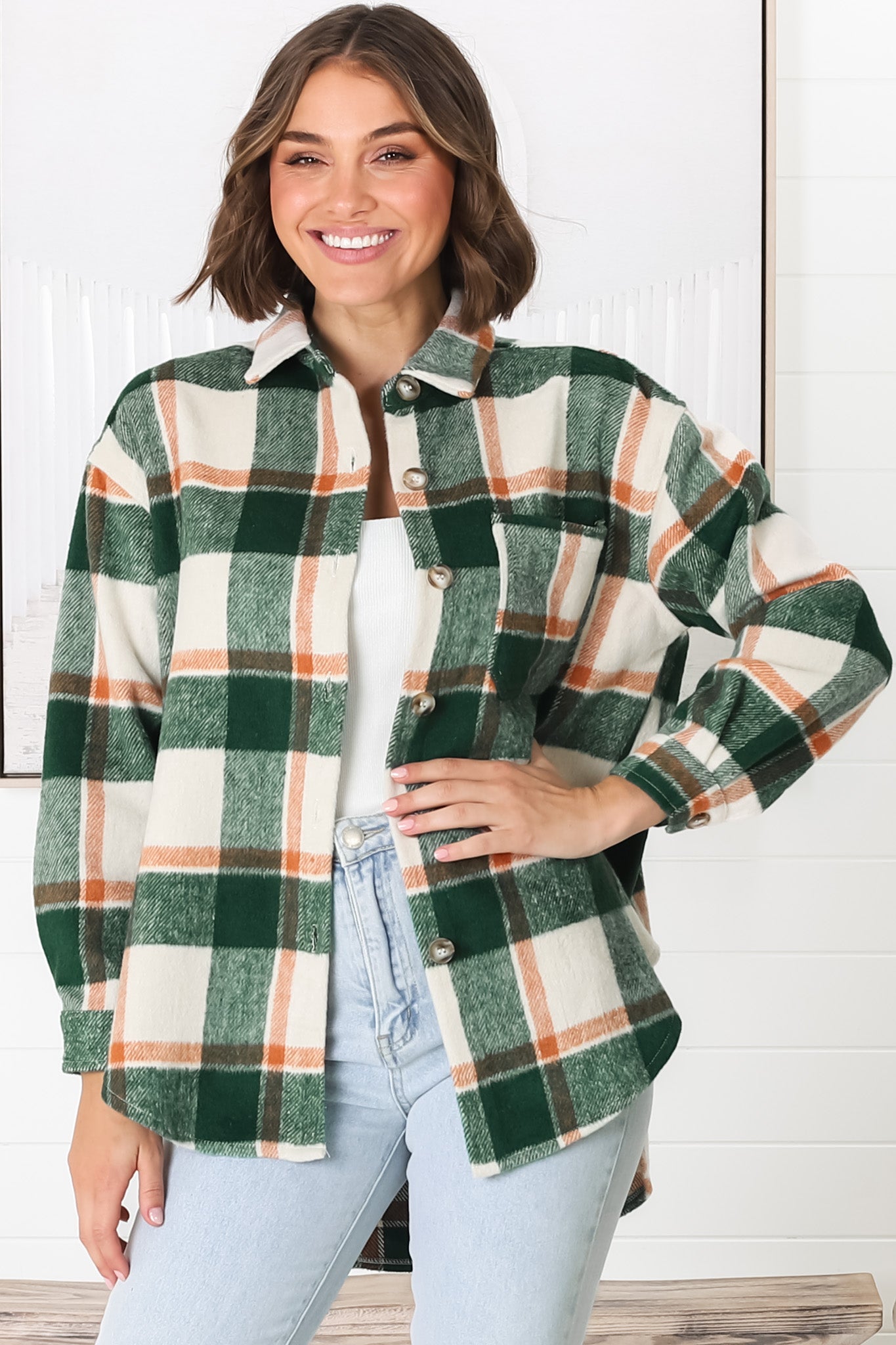 Eaton Shacket - Button Up Plaid Shacket in Green