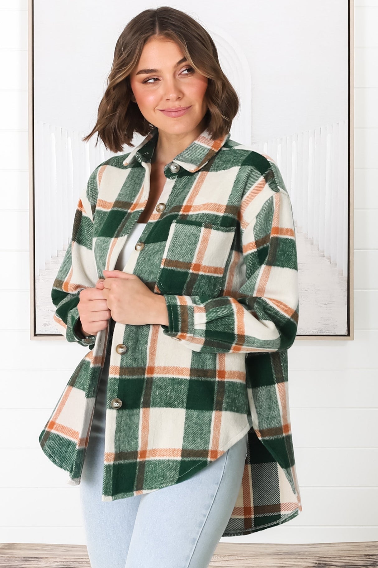 Eaton Shacket - Button Up Plaid Shacket in Green