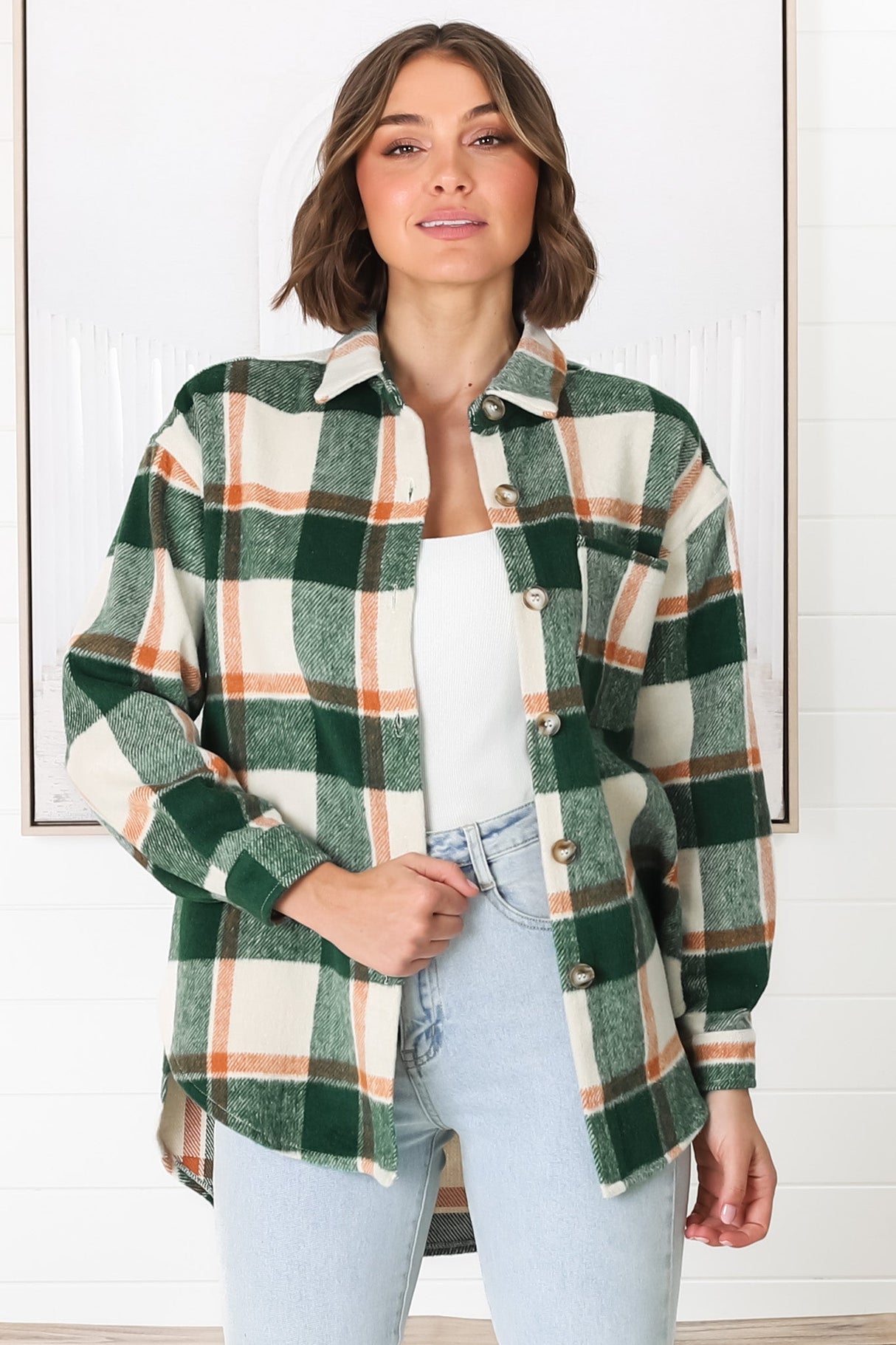 Eaton Shacket - Button Up Plaid Shacket in Green