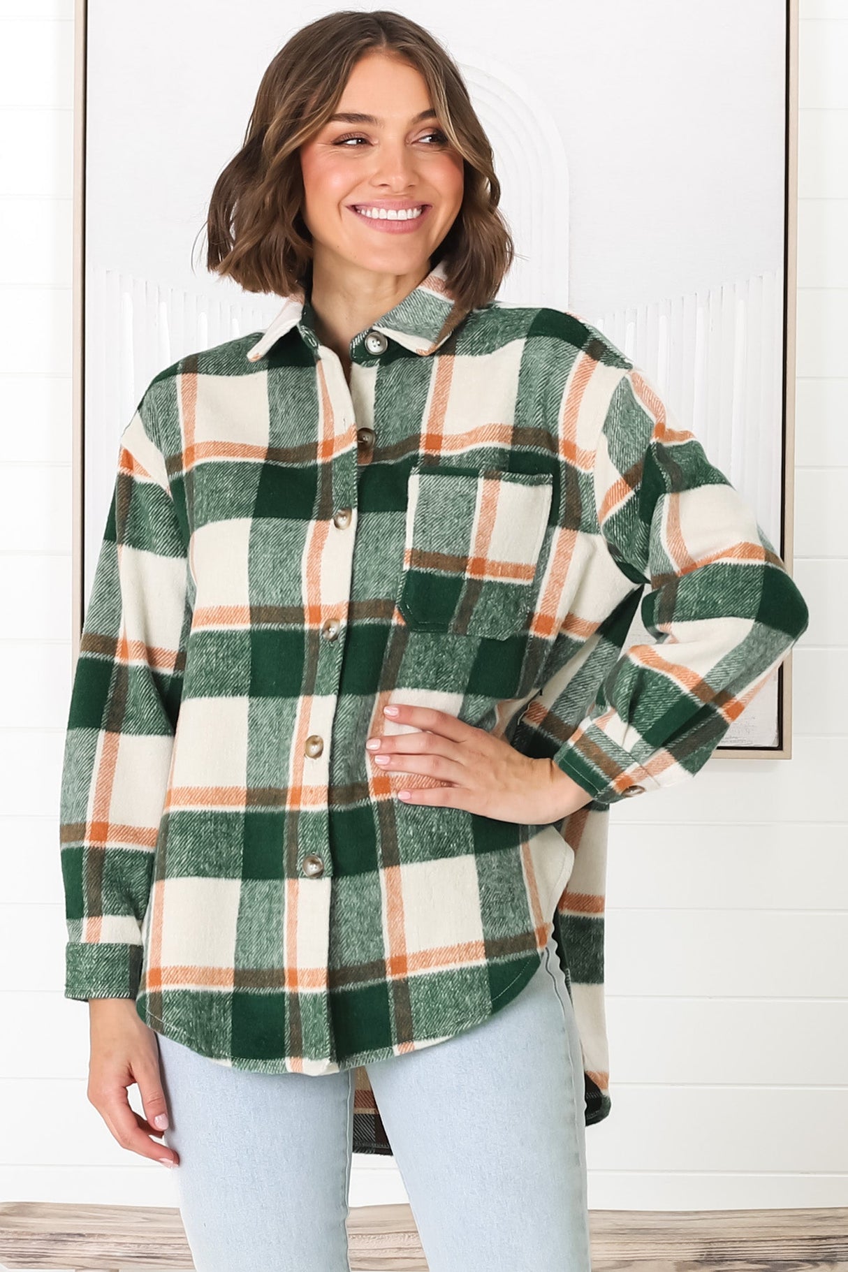 Eaton Shacket - Button Up Plaid Shacket in Green