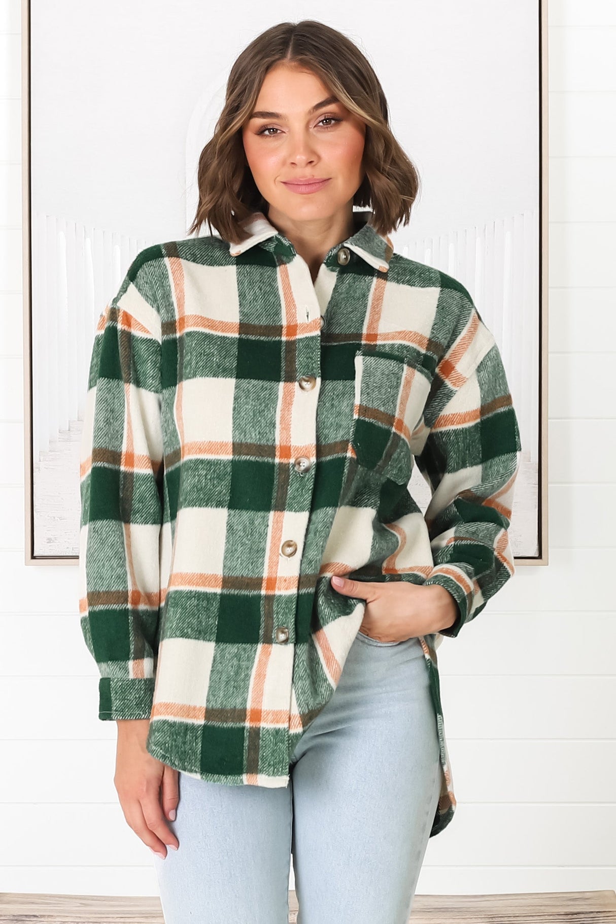 Eaton Shacket - Button Up Plaid Shacket in Green