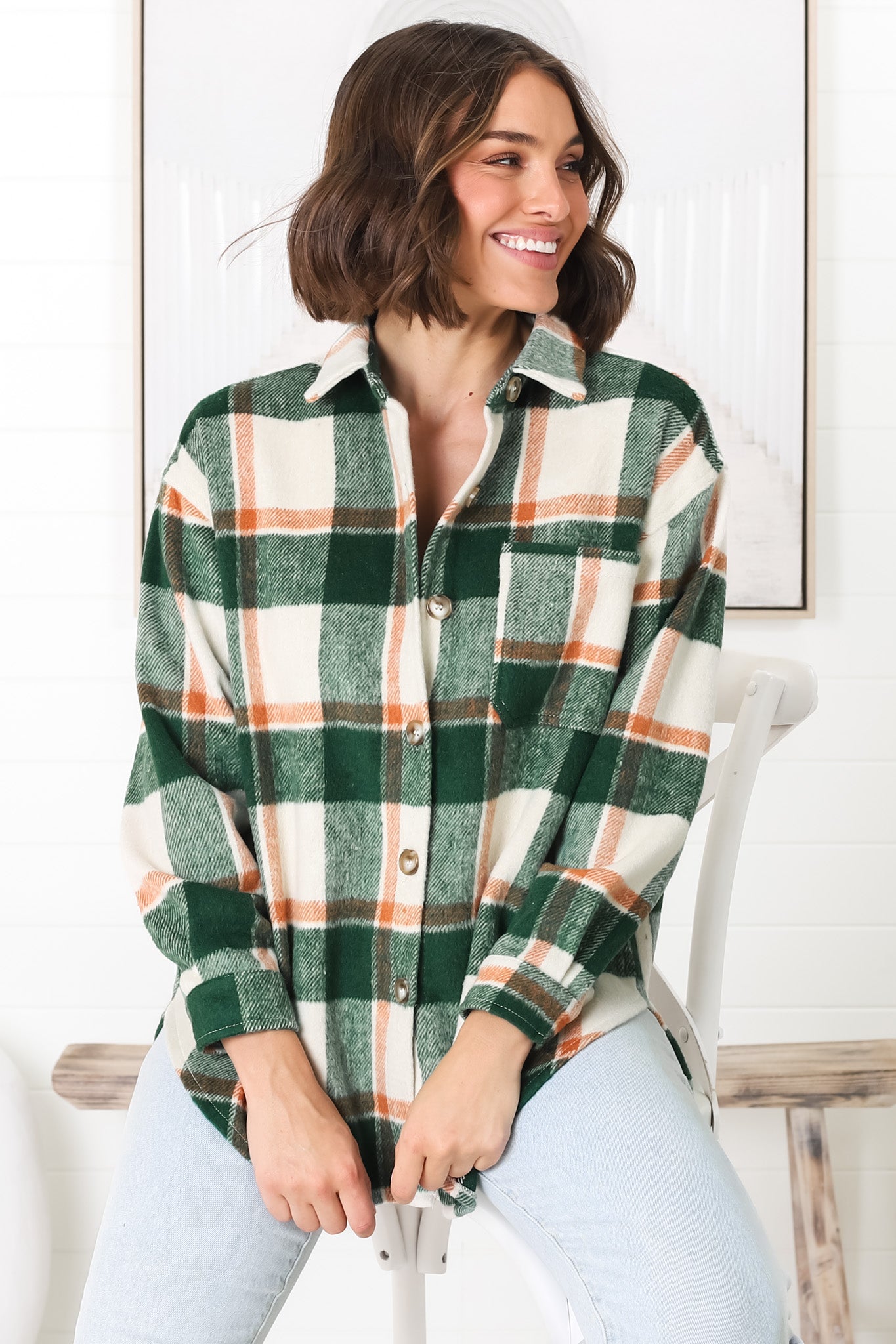 Eaton Shacket - Button Up Plaid Shacket in Green