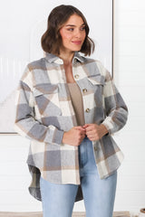 Chara Shacket - Button Up Plaid Shacket in Grey