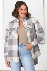 Chara Shacket - Button Up Plaid Shacket in Grey