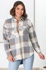 Chara Shacket - Button Up Plaid Shacket in Grey