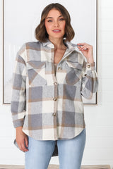 Chara Shacket - Button Up Plaid Shacket in Grey