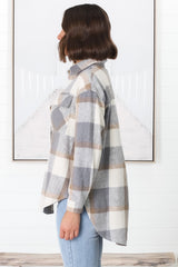 Chara Shacket - Button Up Plaid Shacket in Grey