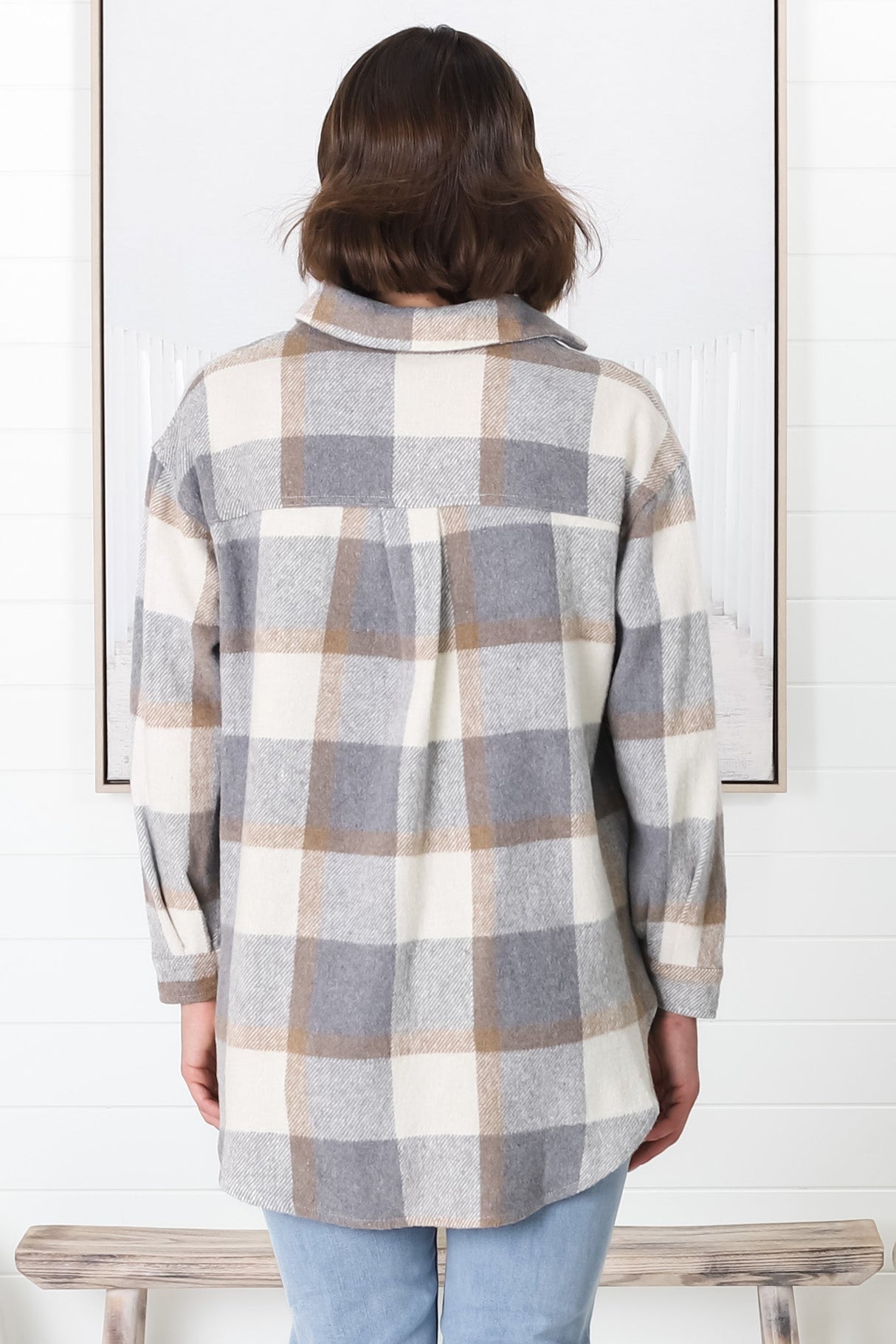 Chara Shacket - Button Up Plaid Shacket in Grey