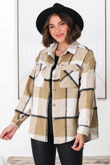 Balta Shacket - Button Up Plaid Shacket in Camel