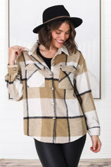 Balta Shacket - Button Up Plaid Shacket in Camel