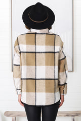 Balta Shacket - Button Up Plaid Shacket in Camel