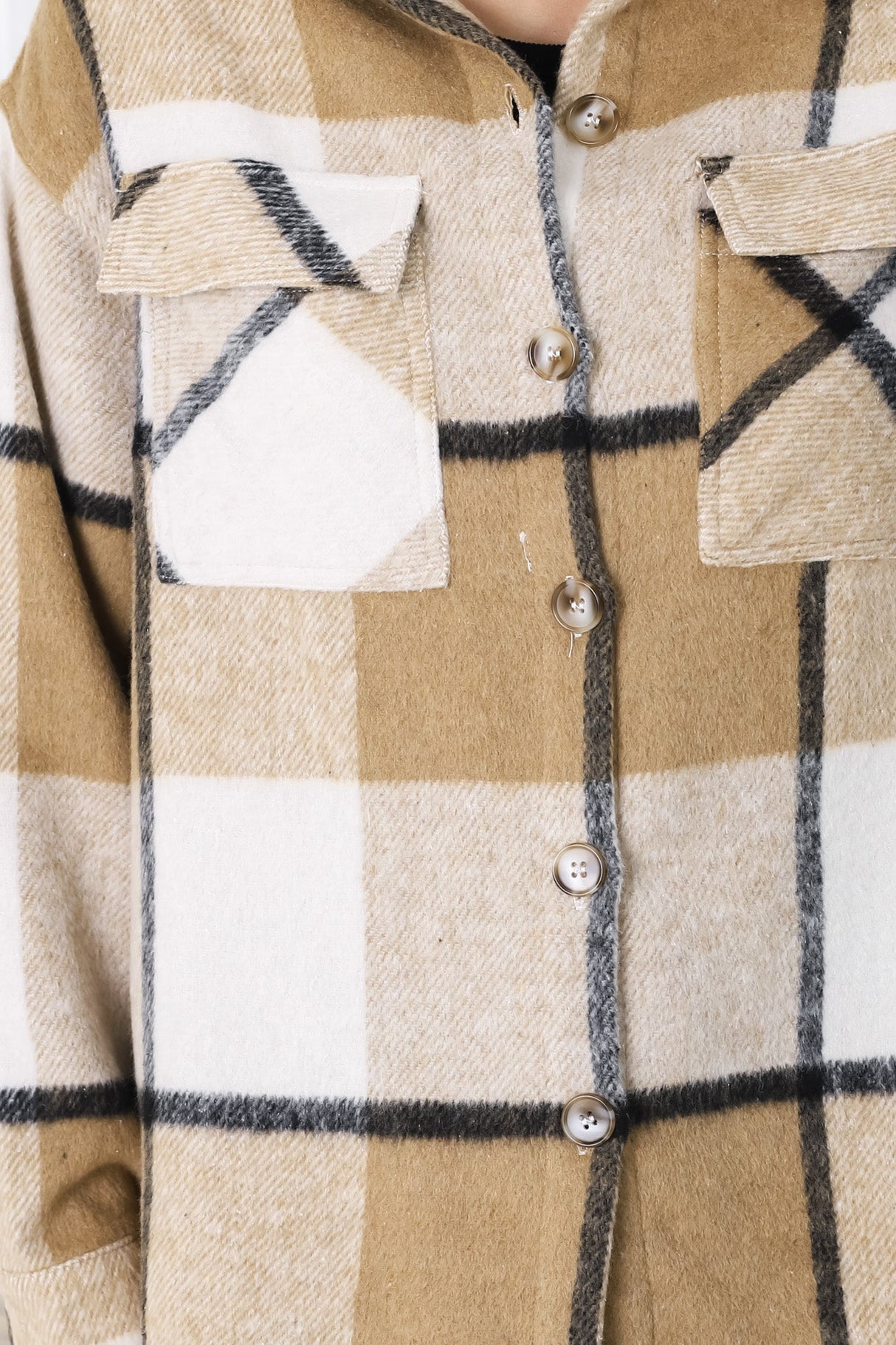 Balta Shacket - Button Up Plaid Shacket in Camel