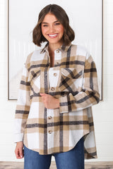 Jayme Shacket -  Button Up Plaid Shacket in Camel