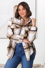 Jayme Shacket -  Button Up Plaid Shacket in Camel