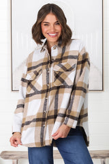 Jayme Shacket -  Button Up Plaid Shacket in Camel