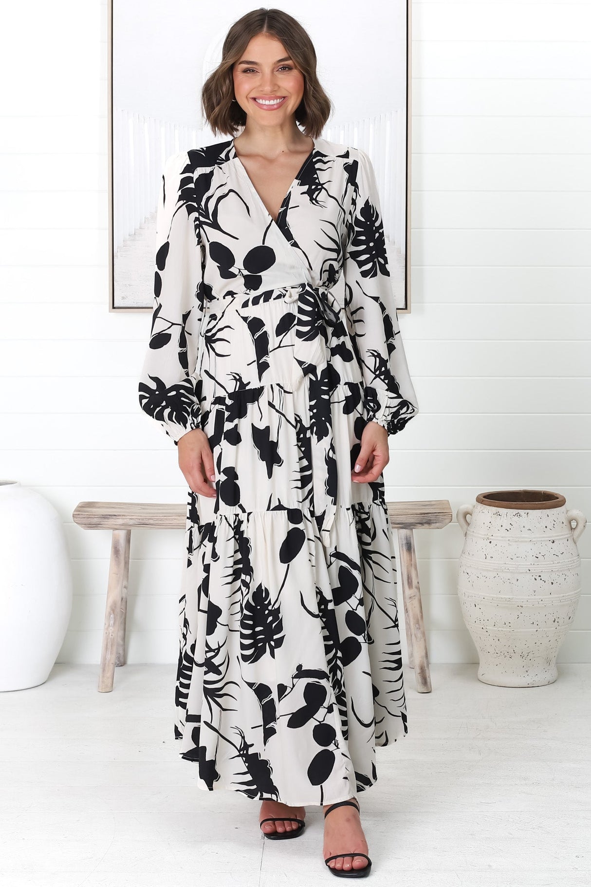 Marilou Maxi Dress - Cross Bodice A Line Dress with Belt in Laya Print