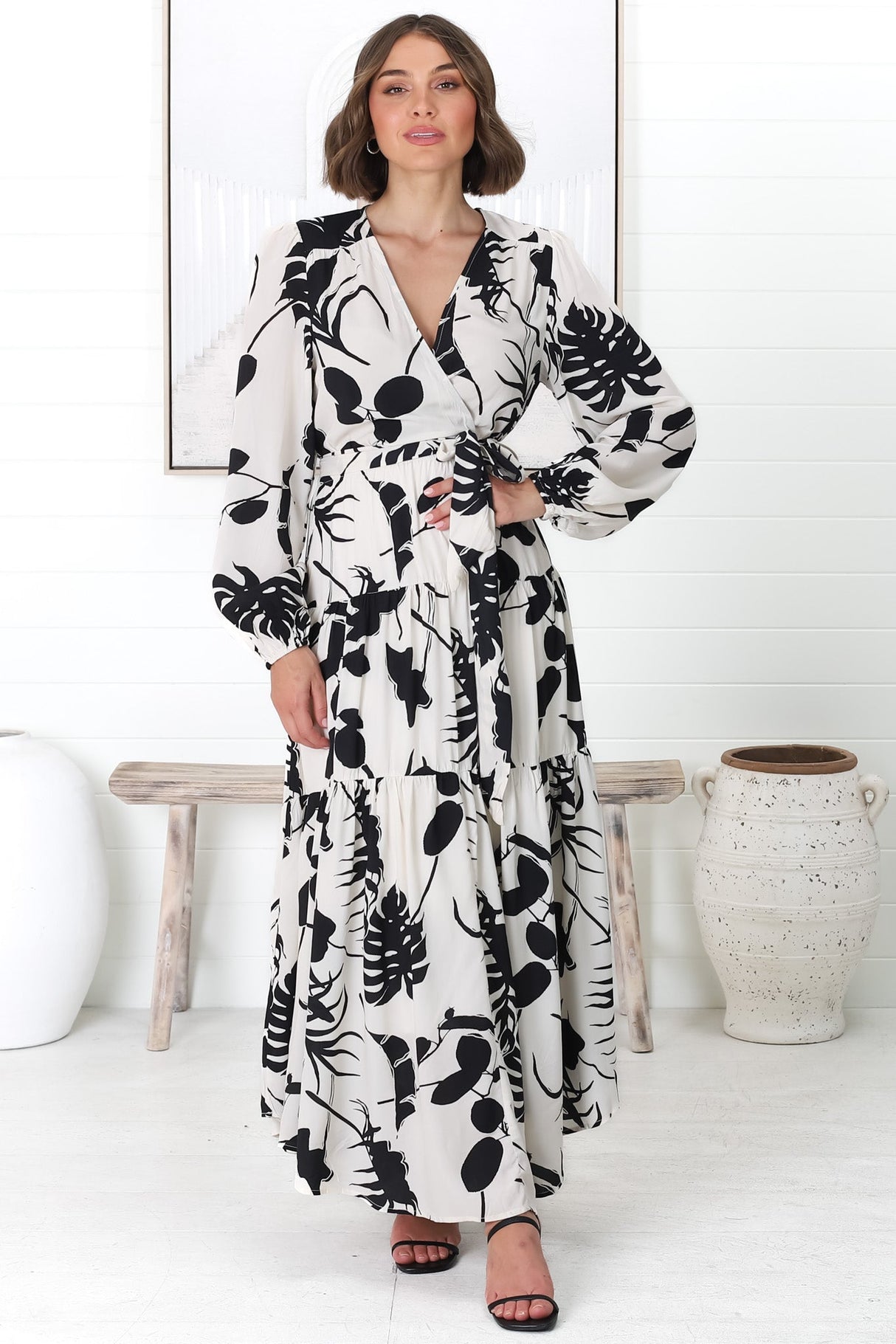 Marilou Maxi Dress - Cross Bodice A Line Dress with Belt in Laya Print