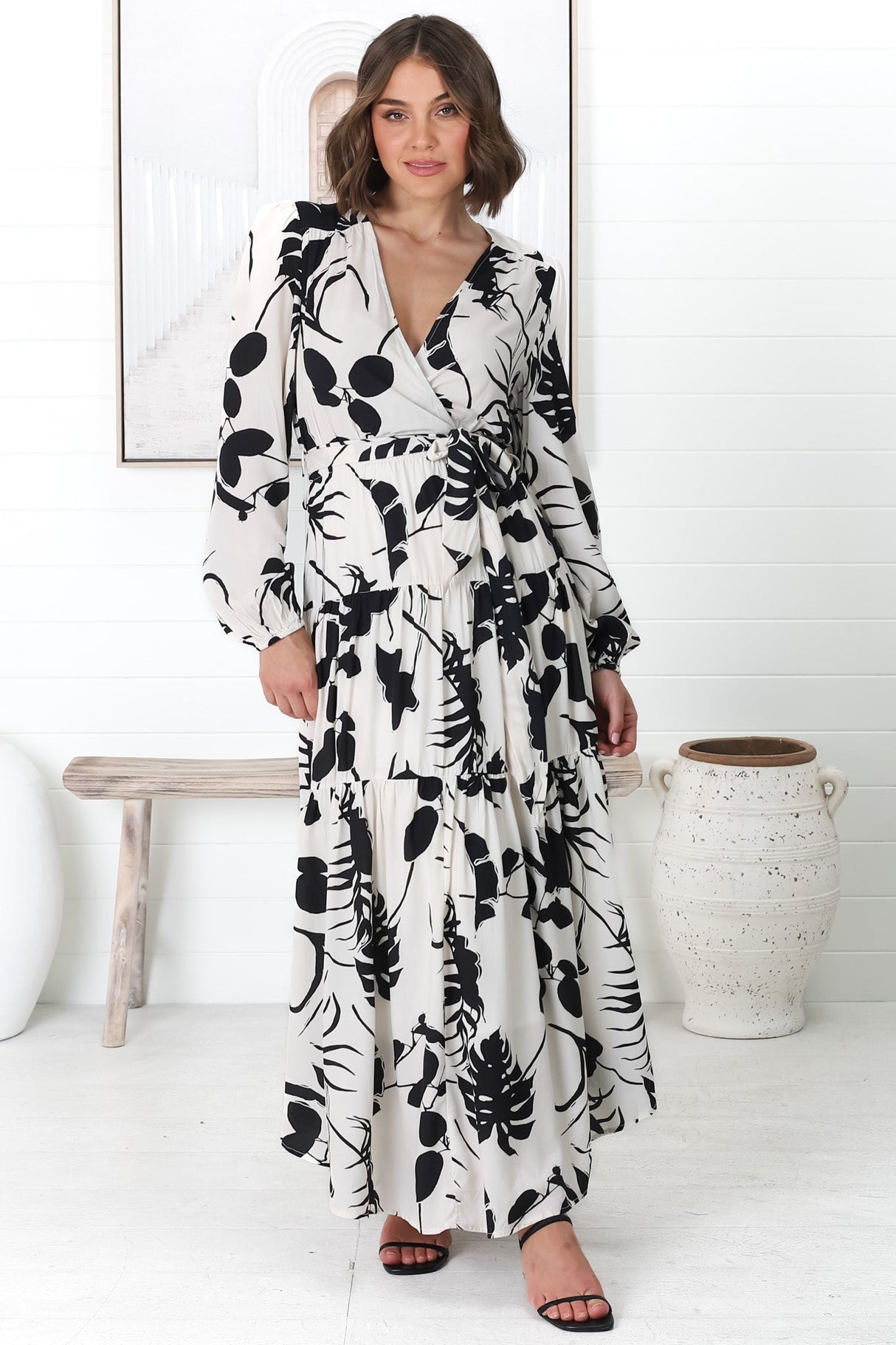 Marilou Maxi Dress - Cross Bodice A Line Dress with Belt in Laya Print