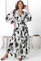 Marilou Maxi Dress - Cross Bodice A Line Dress with Belt in Laya Print