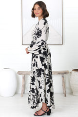 Marilou Maxi Dress - Cross Bodice A Line Dress with Belt in Laya Print