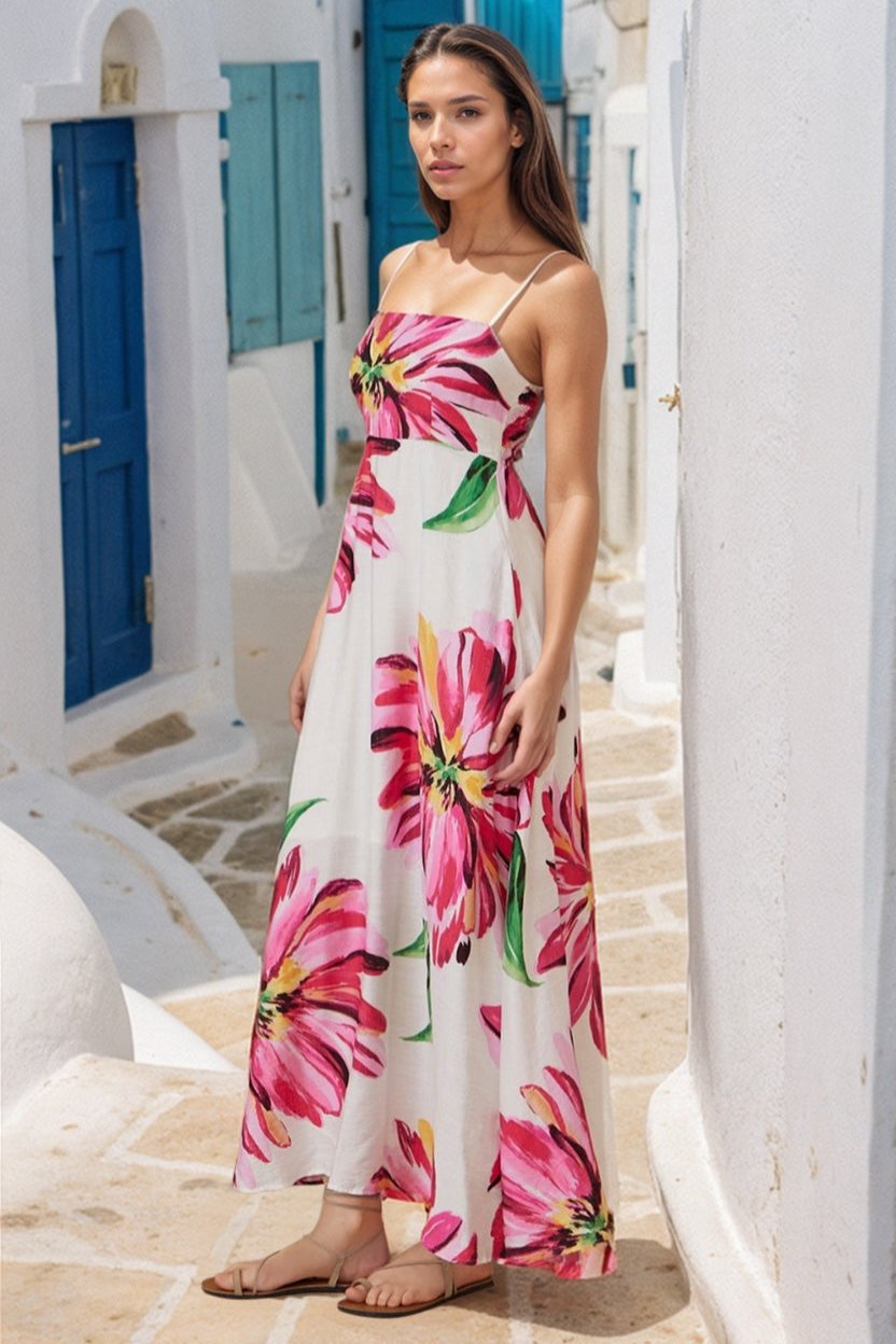 Bonita Maxi Dress: Spaghetti Strap Sun Dress in Lisbeth Print