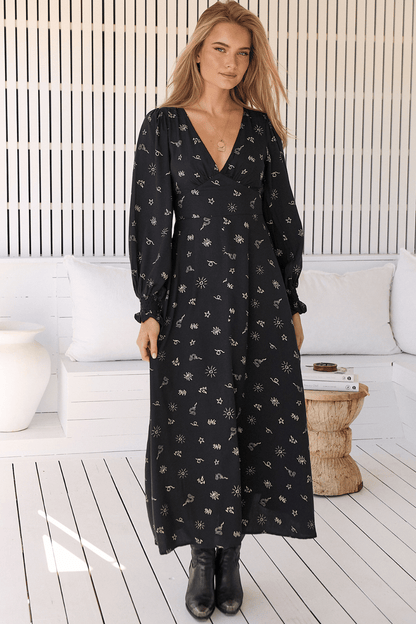 JAASE - Daphne Maxi Dress: A Line Dress with Long Balloon Sleeves in Love Is All Around Print