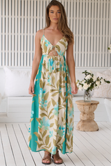 JAASE - Nevada Maxi Dress: Spaghetti Strap Cut out Dress in Himalayan Poppy Print