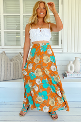 JAASE - Rocky Maxi Skirt: High Waisted Maxi Skirt in Aqua Fields Print