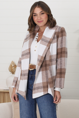 Clooney Coat - Checkered Collared Coat with Matching Belt in Taupe