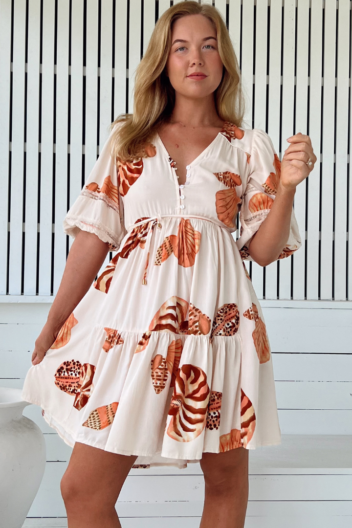 JAASE - Tracey Mini Dress: Long Ballon Sleeve Dress with Waist Tie in Marcel Print