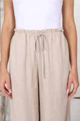 Armon Pants - Paper Bag Waist With Tie Wide Leg Pants In Sand