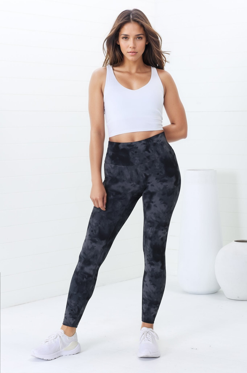 Axel Leggings - High Waisted Full Length Leggings in Grey Tie-Dye