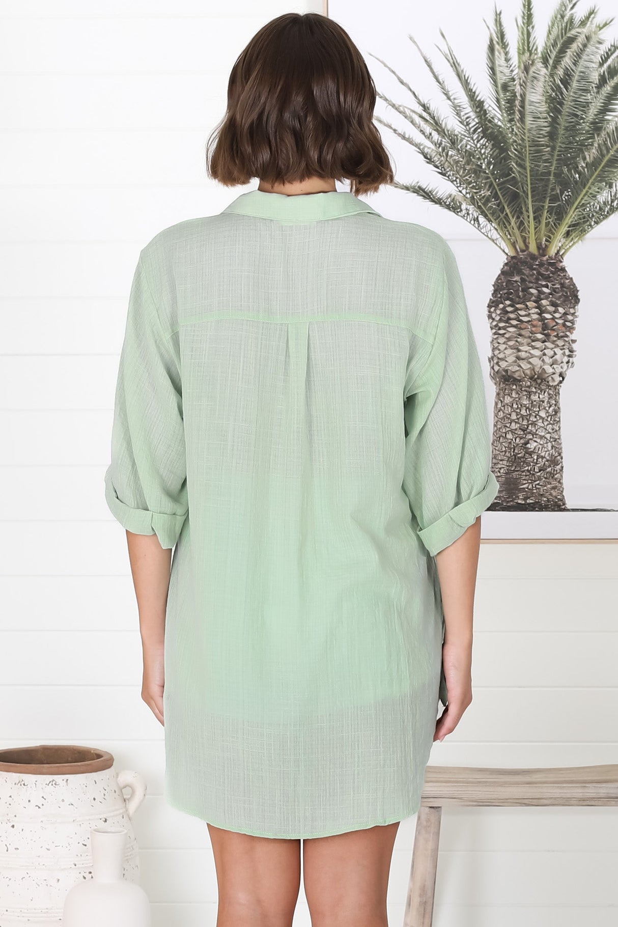 Beachly Shirt - Folded Collar Button Down Relaxed Shirt In Light Green