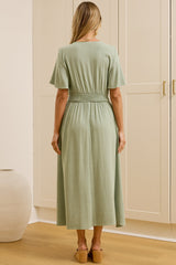Cyan Midi Dress  - V Neckline Dress in Sage