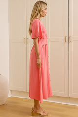 Cyan Midi Dress  - V Neckline Dress in Pink