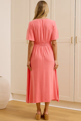 Cyan Midi Dress  - V Neckline Dress in Pink