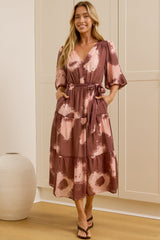 Kellee Midi Dress - V-Neckline Tiered Dress with Balloon Sleeves in Harlett Print