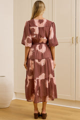Kellee Midi Dress - V-Neckline Tiered Dress with Balloon Sleeves in Harlett Print