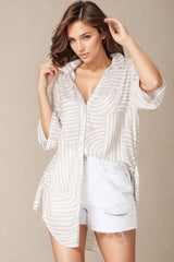 Beachly Shirt - Folded Collar Button Down Relaxed Shirt in Hansel Print