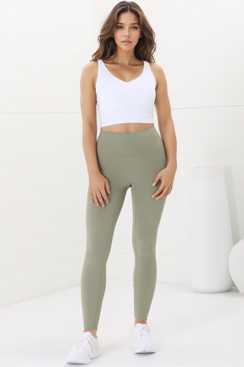 Axel Leggings - High Waisted Full Length Leggings in Matcha Green