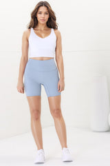 Axel Bike Shorts - Thick Highwaisted Band Bike Shorts in Water Blue Grey