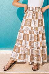 Billy Maxi Skirt - Tiered Crochet Insert Skirt in Tiller Print Beige