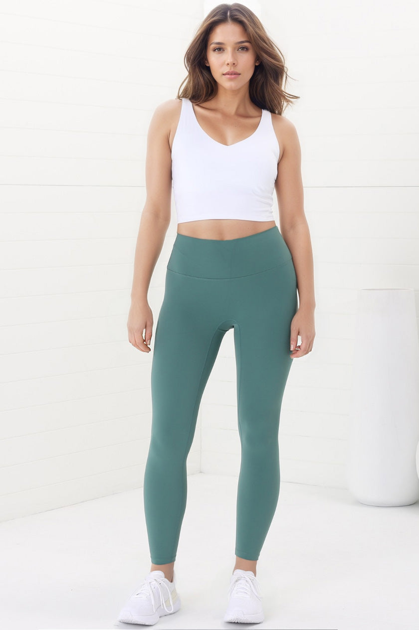 Axel Leggings - High Waisted Full Length Leggings in Moss Green